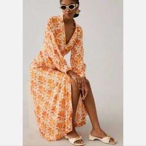 Anthropologie Maeve 20W Orange Printed Wrap Shirt Dress 20W (small flaw)